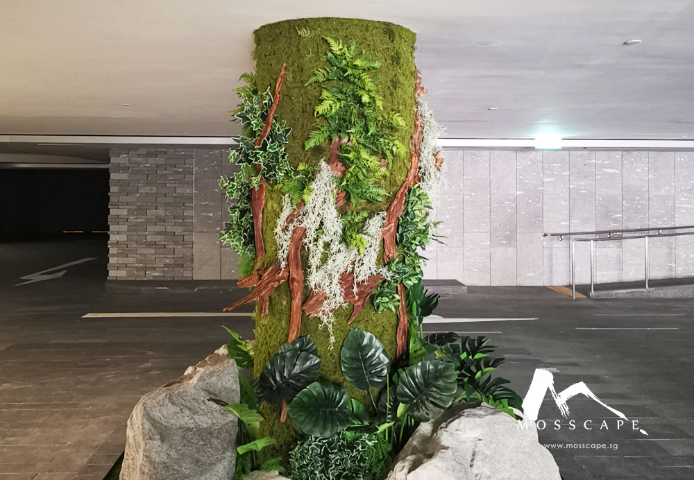Artificial vertical garden pillar at Nassim Road residence